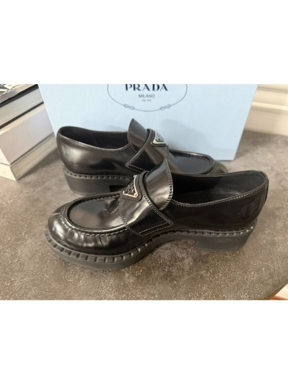 PRADA Chocolate brushed leather loafers Black Size 37 7 - Picture 6 of 9